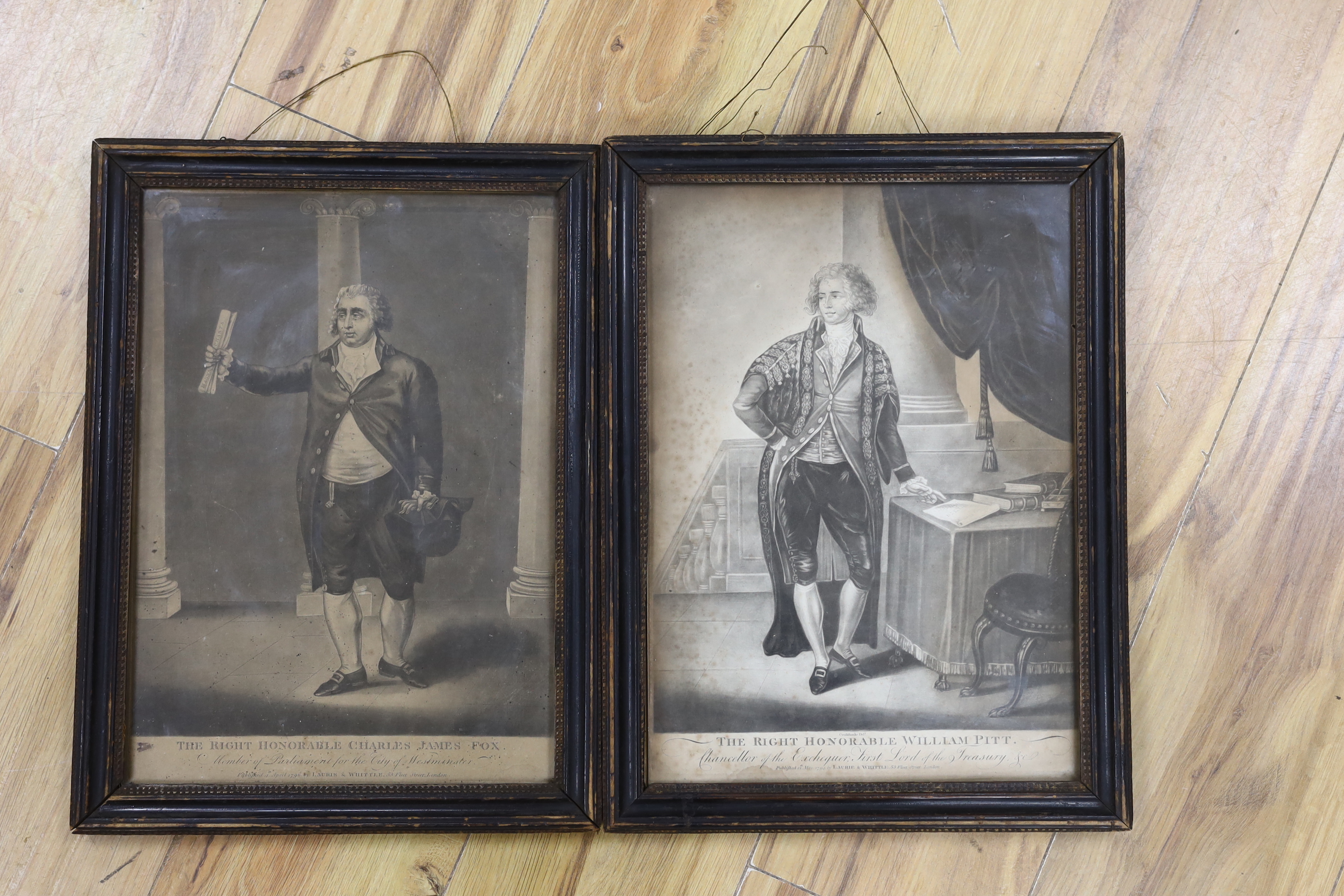 Two late 18th century mezzotints comprising The Right Honorable Charles James Fox and William Pitt, one after Isaac Cruikshank (1764-1811), each publ. Laurie & Whittle, 35 x 25cm